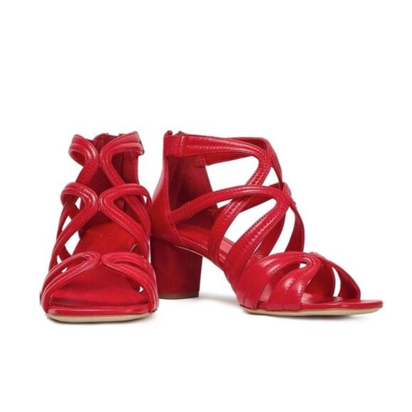 Sandro Aliza Suede-Trimmed Leather Sandals Sz 38 red - Picture 1 of 6